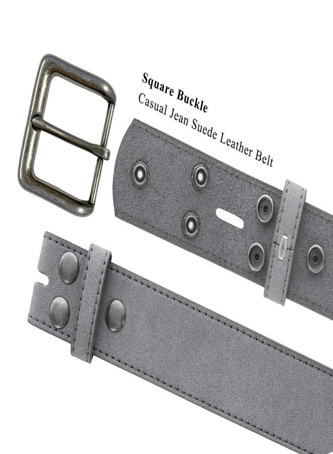 Belts.com Square Buckle Casual Jean Suede Leather Belt 1 1/2" Wide (Gray, 44) - Image 2